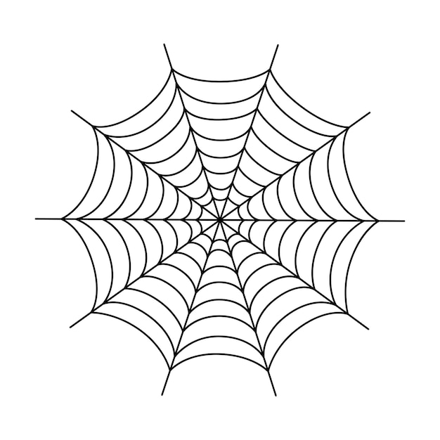 Vetor teia de aranha simétrica teia de aranha de halloween isolada no fundo branco ilustração vetorial de contorno