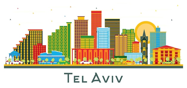 Tel aviv israel city skyline com edifícios coloridos isolados em vetor branco ilustração viagens de negócios e conceito de turismo com arquitetura moderna tel aviv cityscape com marcos