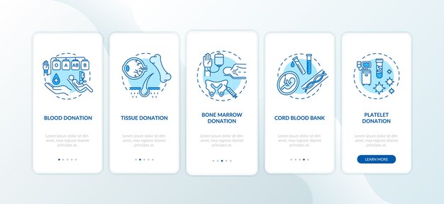 Tela da página do aplicativo móvel para doação de órgãos com conceitos