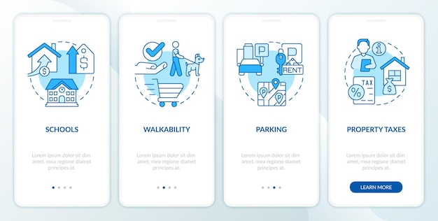 Tela de aplicativo móvel de integração azul dos melhores bairros