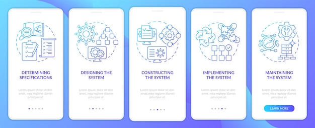 Tela de aplicativo móvel de integração de gradiente azul de desenvolvimento de sistema de dados