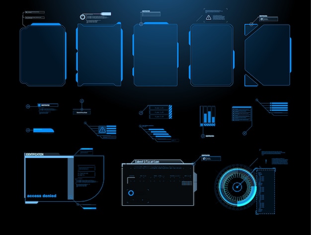 Tela de interface futurista do HUD. Títulos de callouts digitais.