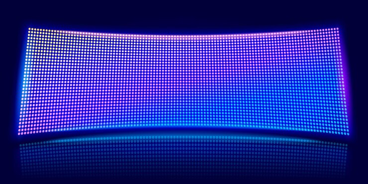 Vetor tela de led curva cena de estádio digital brilhante palco de vídeo e diodos de pixel lcd exibem fundo vetorial