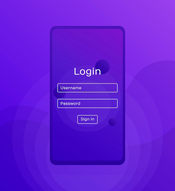 Tela de login. ui móvel limpa. aplicativo de login com a janela formulário de senha. formas de gradientes holográficos na moda. ícones da web plana. ilustração moderna do estilo flat