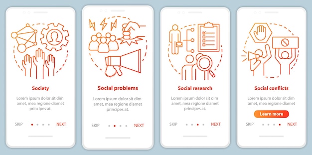 Tela de página de aplicativo móvel de integração de sociologia com conceitos lineares