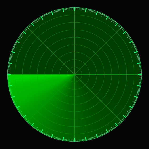 Tela de radar verde circular modelo de vetor de escala de 360 graus sonar de radar de varredura ativa