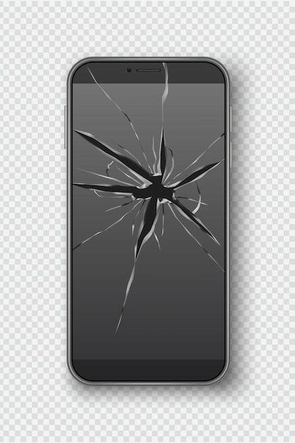 Tela do smartphone rachada. imagem realista de vetor decente de vidro quebrado de telefone móvel. ilustração do celular com tela, smartphone destruído e quebrado