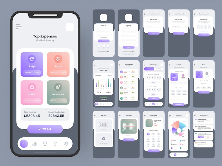 Vetor telas completas de interface do usuário e ux para um aplicativo móvel.