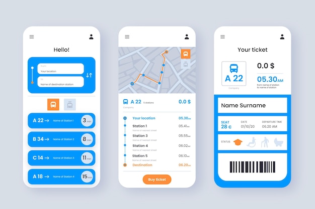 Telas de aplicativos de transporte público