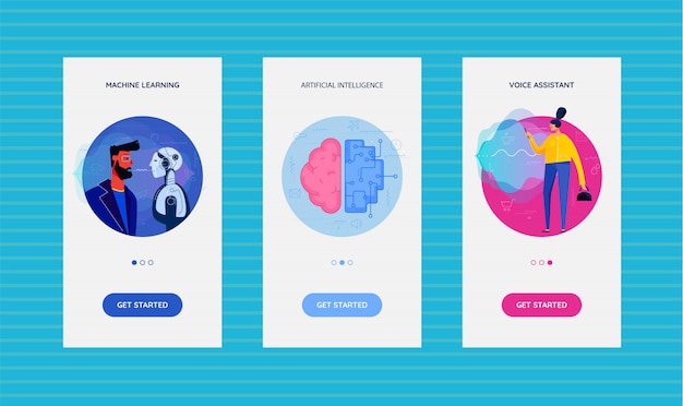 Vetor telas de aplicativos integradas com tecnologia de inteligência artificial