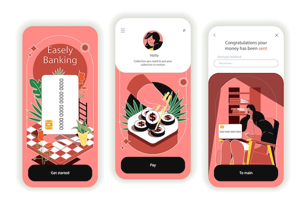 Telas de integração do conceito de banco on-line ui ux gui kit de interface do usuário