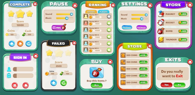 Menu Pop Up De Realização De Interface De Jogo Dos Desenhos Animados E  Botões Para Desenvolvimento De Jogos PNG , Jogos, Ui, Popup Do Jogo Imagem  PNG e PSD Para Download Gratuito