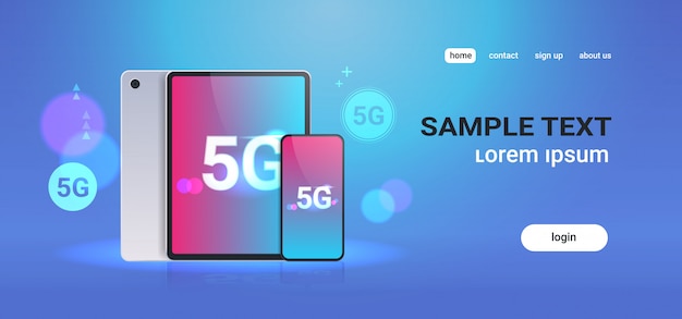 Telas de tablet e smartphone conceito de conexão de sistemas sem fio de rede de comunicação 5g