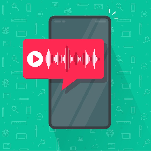 Telefone celular com notificação de bate-papo por mensagem de voz ou podcast de gravação de ondas de áudio de smartphone celular