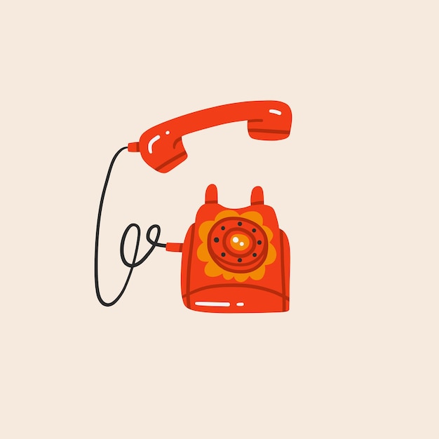 Telefone clássico da moda retrô dos anos 80, dispositivo de vetor de comunicação, ícones de estilo vintage retrô desenhados à mão, símbolo dos anos 1990, 1880, ilustração vetorial impressões de elementos clássicos retrô abstratos modernos