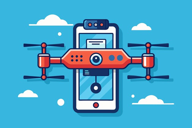 Vetor telefone com um drone de câmara removível para capturar fotos aéreas