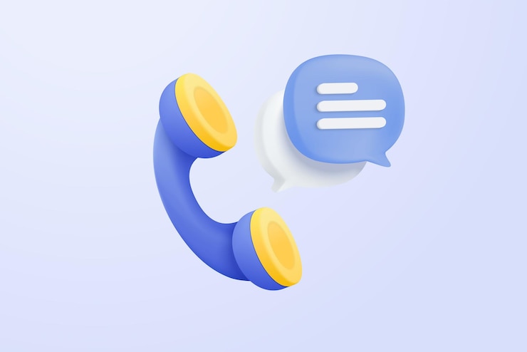 Vetor telefone de chamada mínima 3d e conversa de bolha em fundo azul falando com hotline de suporte de serviço e conceito de ícone de call center renderização vetorial 3d de telefone para contato com cliente em fundo isolado