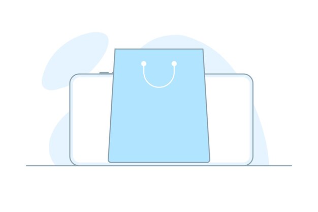 Telefone de compras online com saco de compras