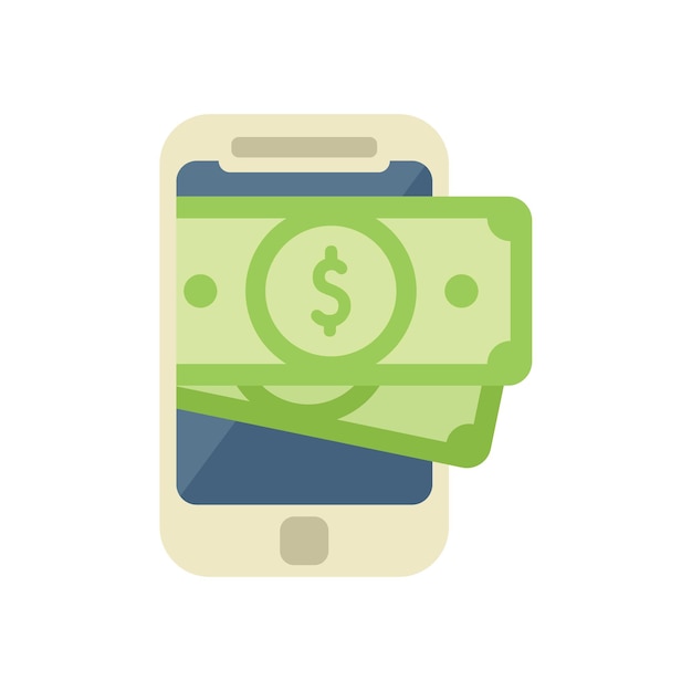 Telefone dinheiro dinheiro ícone vetor plano online comprar cartão de loja isolado
