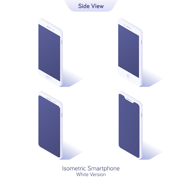 Telefone isométrico, vista lateral, versão branca