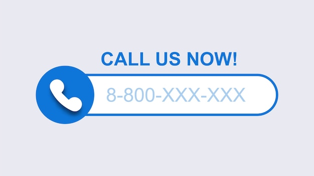 Telefone, ligue para nós agora modelo. Chamada de celular azul com número de assinante