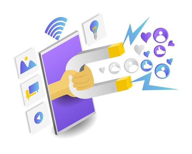 telefone móvel de marketing digital com ilustração vetorial magnética