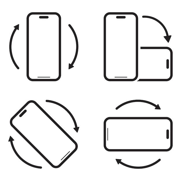 Vetor telefone móvel girar ícone definido em linha estilo de rotação do dispositivo com simples sinal de símbolo de estilo preto