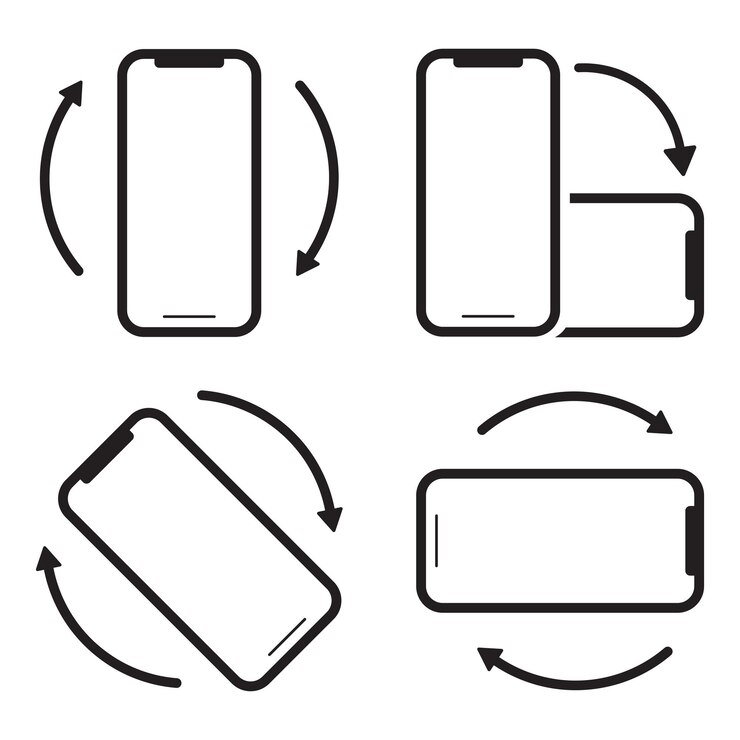 Vetor telefone móvel girar ícone definido em linha estilo de rotação do dispositivo com simples sinal de símbolo de estilo preto