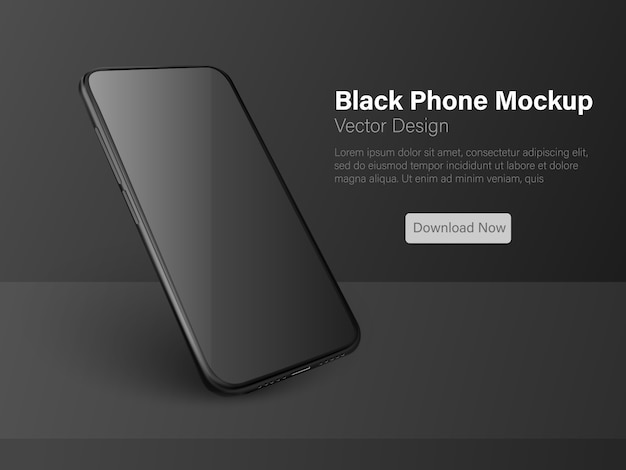 Vetor telefone preto isolado em fundo escuro. modelo realista. tela vazia para apresentações de negócios.