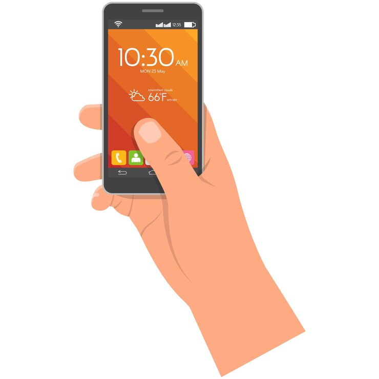 Vetor telefone vetorial em ilustração de ícone de mão humana em branco