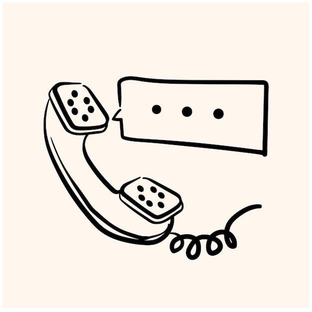 Telefone vintage de desenho animado com fala de bolha estilo de ilustração doodle e arte de linha