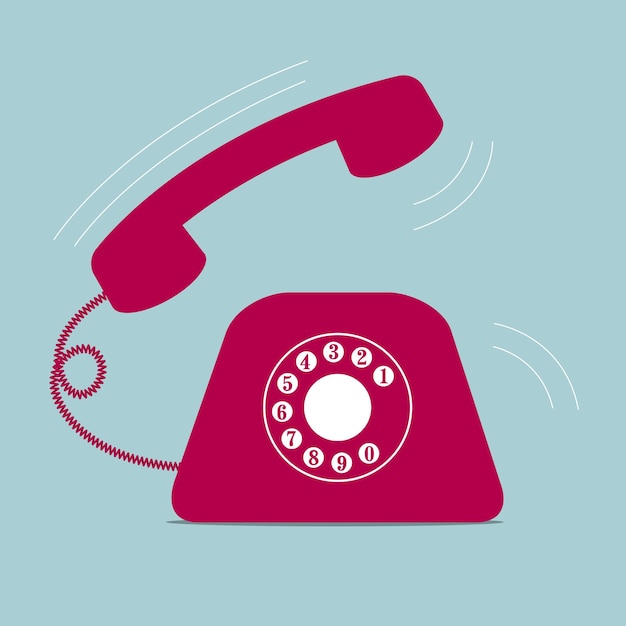 Telefone vintage desenhado por vetor. Isolado no fundo azul.