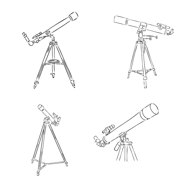 Telescópio de equipamento de astrônomo telescópio monocromático vetorial para explorar e observar a galáxia a