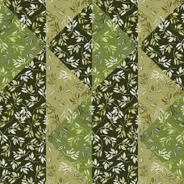 Telha de galho de estilo retrô desenhado à mão papel de parede infinito botânico folhas vintage bonitas padrão sem costura de mosaico