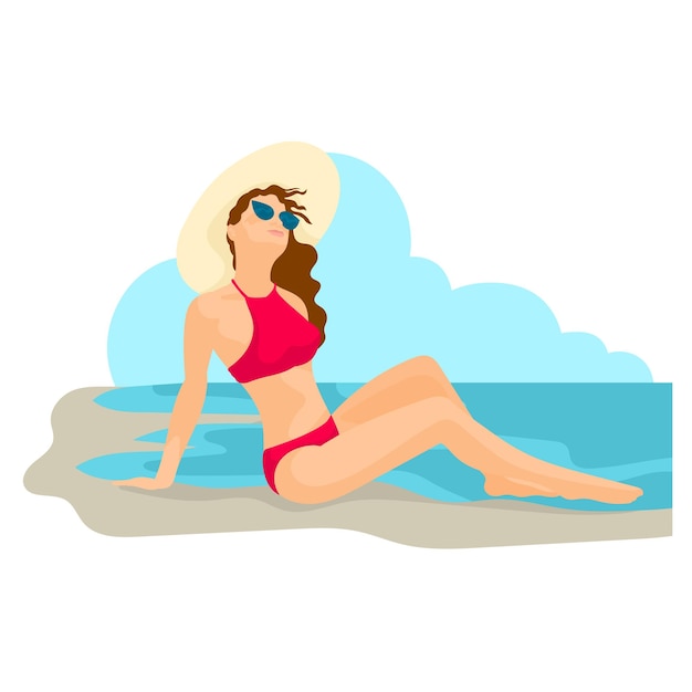 Tema das férias de verão Linda jovem bronzeada de biquíni