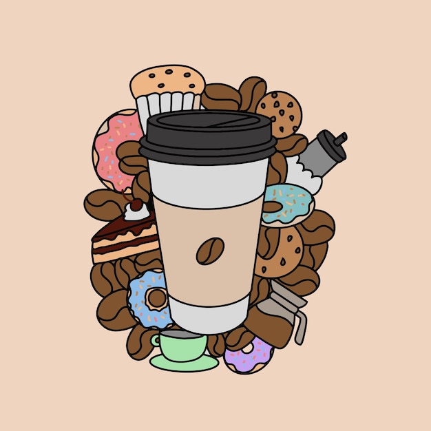 Tema de café doodle de desenho à mão