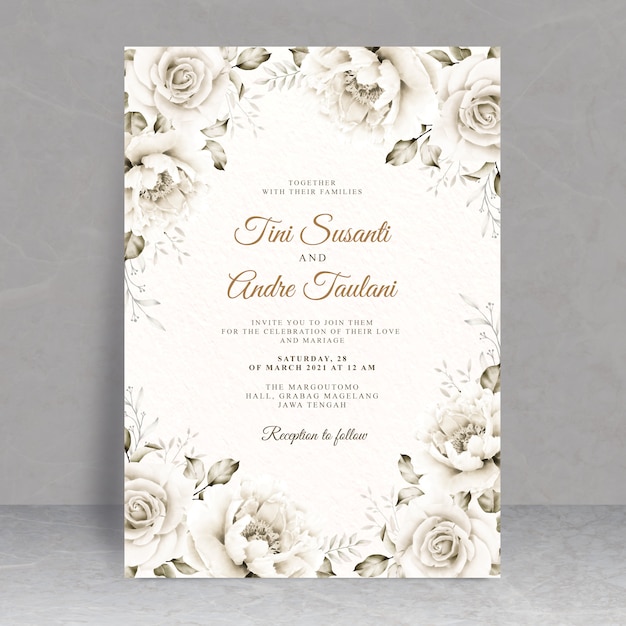 Tema de cartão de casamento elegante com aquarela floral