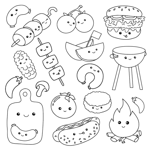 Desenho De Página Para Colorir Com Esboço Impressão Comida Kawaii Fofa  Vetor PNG , Desenho Kawaii, Desenho De Asa, Desenho De Comida Imagem PNG e  Vetor Para Download Gratuito