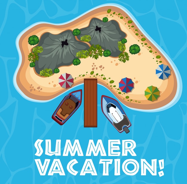 Vetor tema de férias de verão com ilha no oceano