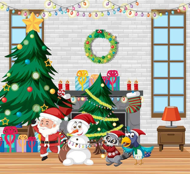 Tema de natal com santa e boneco de neve