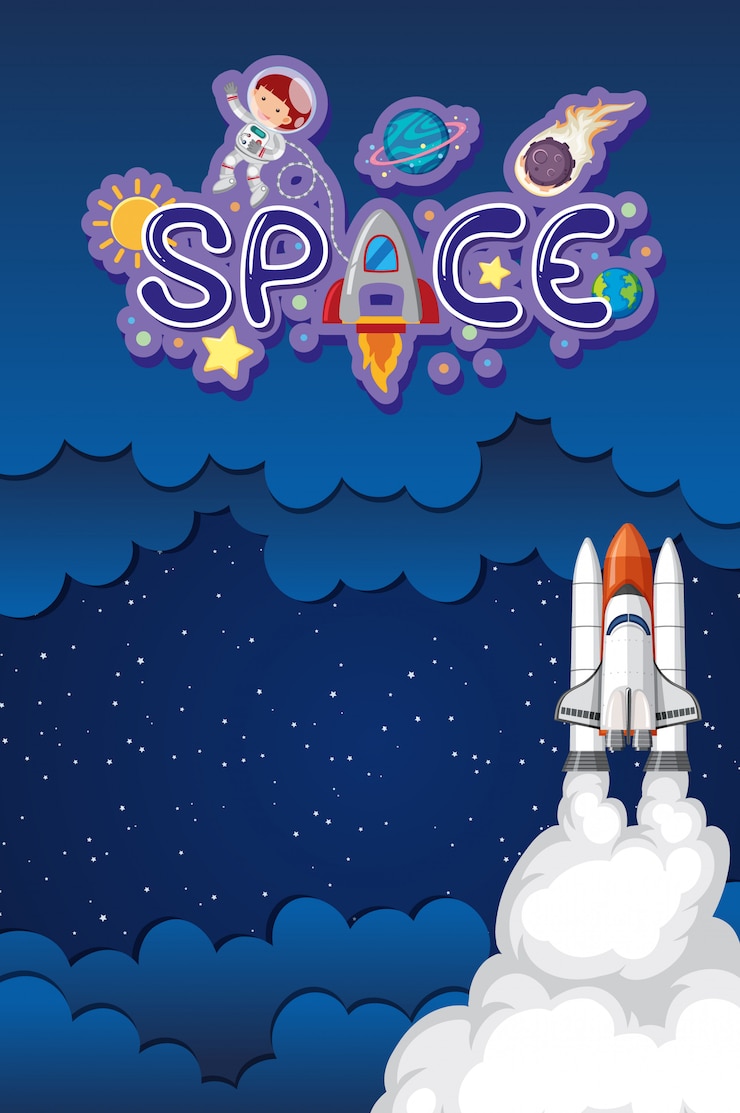 Vetor tema de plano de fundo do espaço com nave espacial no céu