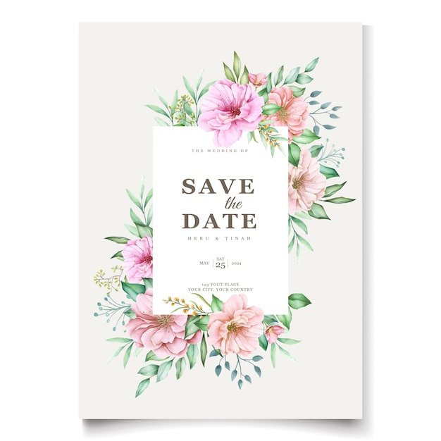 Vetor tema elegante do convite de casamento da flor de cerejeira