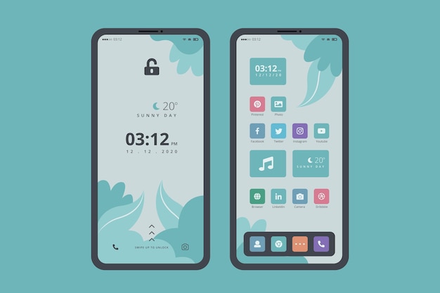Tema orgânico da tela inicial para smartphone