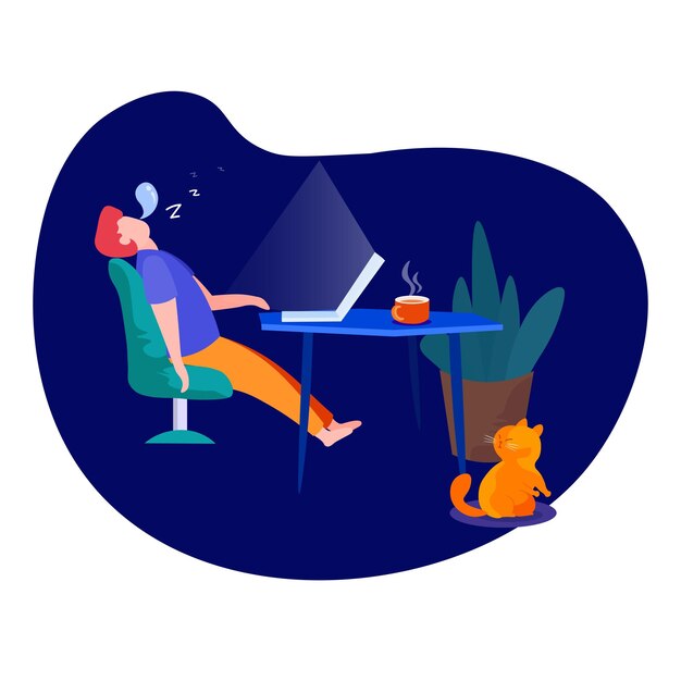 Temas de horas extras estressantes elementos de ilustração planos