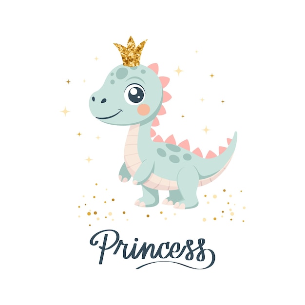 Vetor template de cartão de princesa dino fada de dinossauro bonito bebé poster doce animal de estilo escandinavo