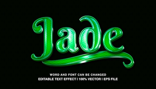 Vetor template de efeito de texto editável jade 3d tipo de letra de luxo verde brilhante e em negrito