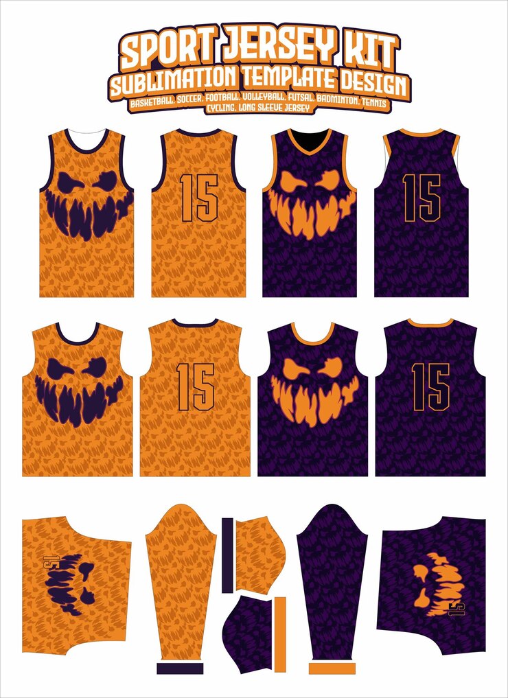Vetor template de layout de roupas esportivas do spooky sports jersey design