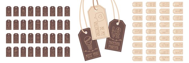 Vetor template de tags impressíveis do dia dos namorados em estilo doodle