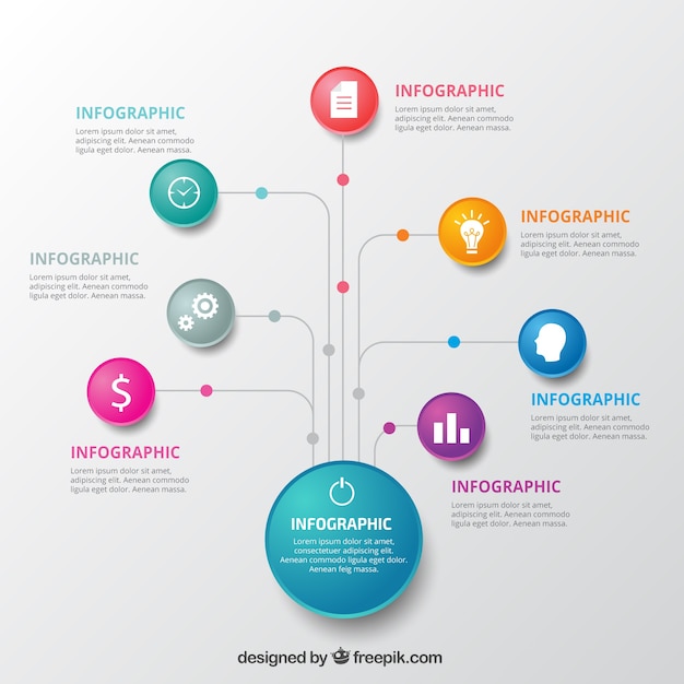 Template infográfico com círculos coloridos