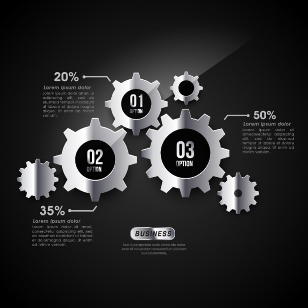 Template infográfico com engrenagens metálicas
